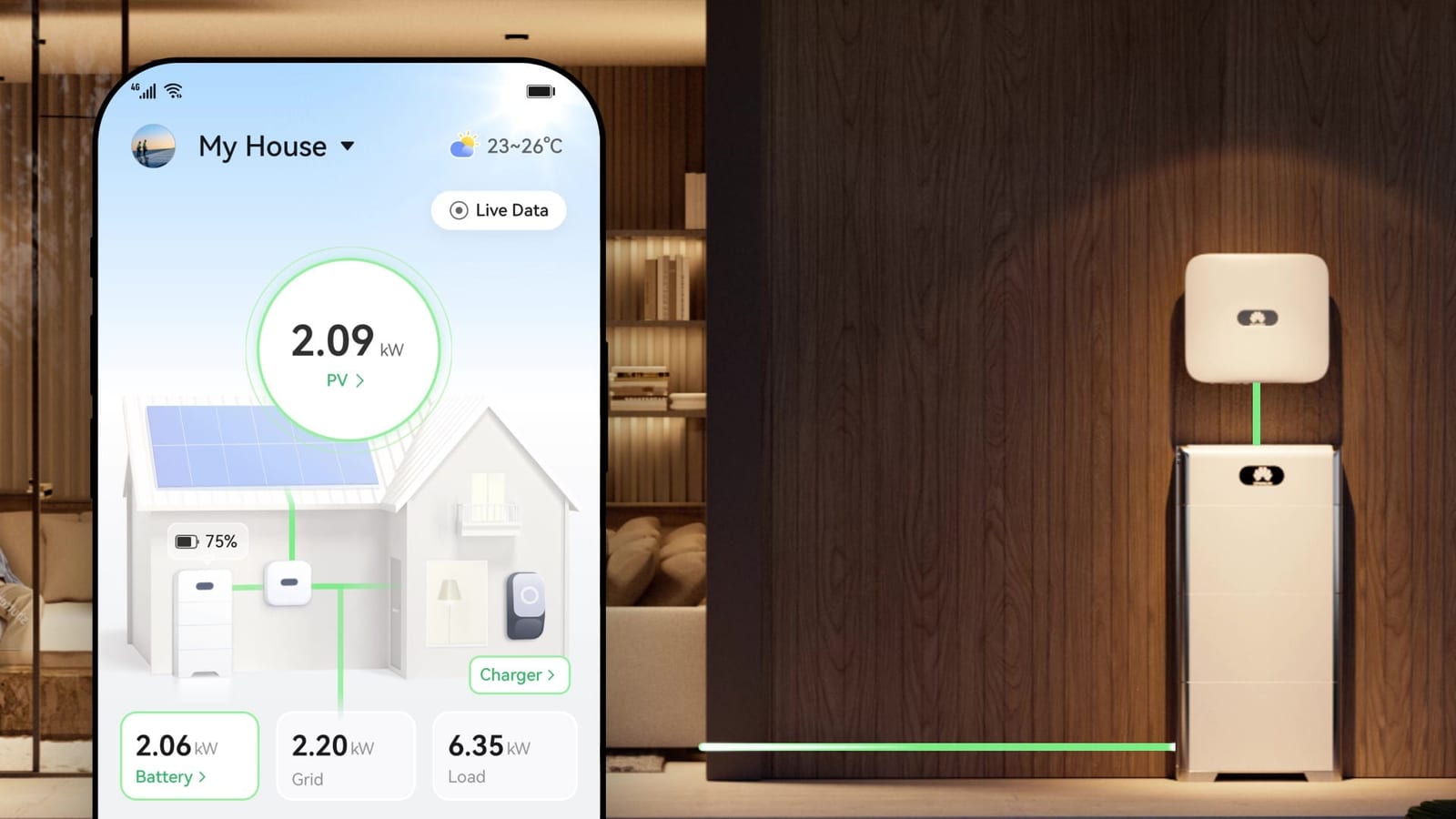 Huawei LUNA thuisbatterij naast de omvormer